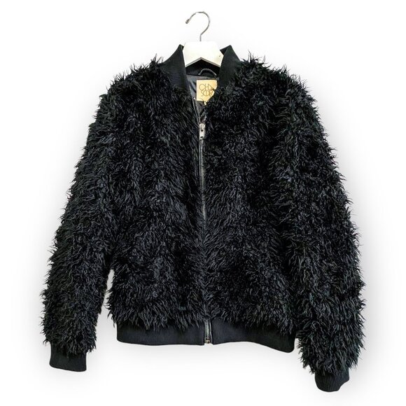 Chaser Faux Lamby Black Vegan Fur Bomber Jacket L NWT - Picture 4 of 16